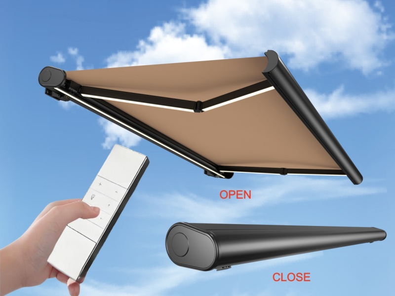 Full Cassette Folding Arm Retractable Awning with LED Ambient Light & Remote Control
